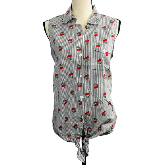 Passport Tops - Passport Navy Striped Cherry Sleeveless Shirt